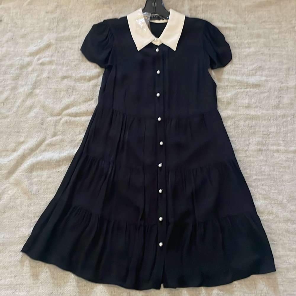 Alice + Olivia Black Midi Dress with Cream Peter Pan Collar